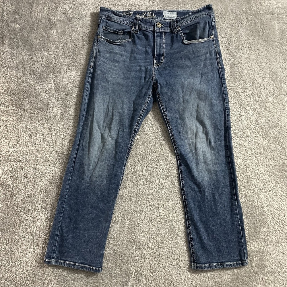 TK Axel Jeans Mens 36x30 Slim Boot Cut Blue Denim Medium Wash Mid Rise Stretch‎